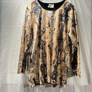 JR Bentley Womens Plus Size See Measurements Long Sleeve Top Snake Skin Pattern